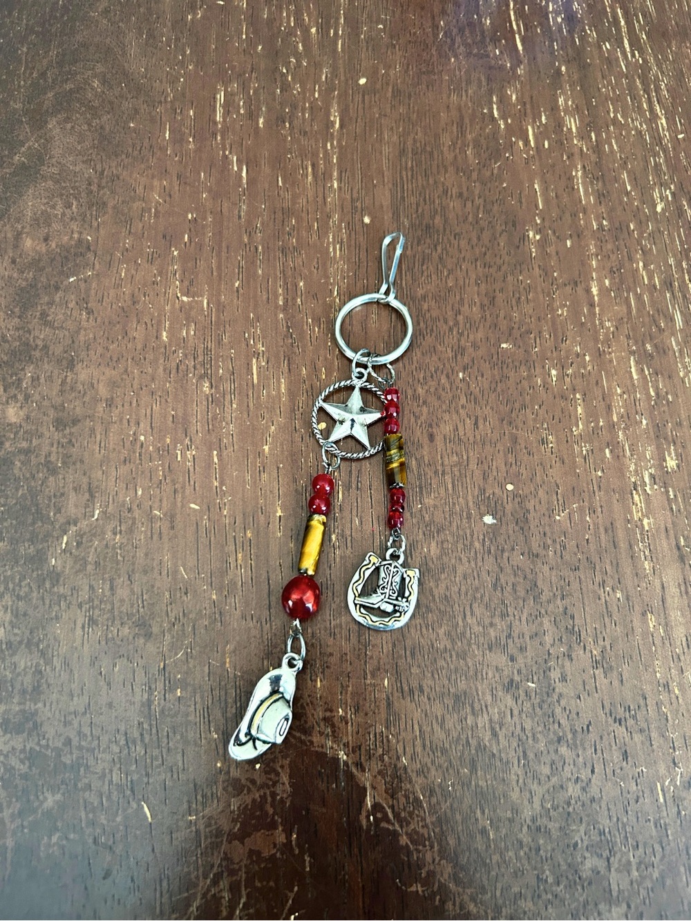 Western Star Beaded Charm Keychain - Red & Gold